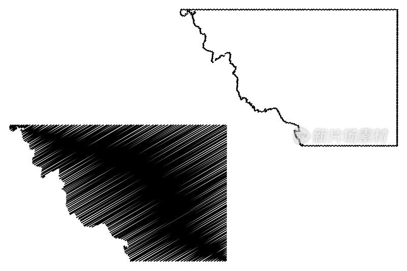 Loving County, Texas (Counties in Texas, United States of America,USA, US) map vector插图，scribble sketch Loving map